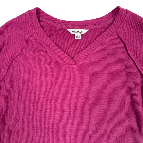 Wildfox Tops - Wildfox Haley Thermal Top Womens Size Small‎ Pink Waffle Knit V-Neck Long Sleeve